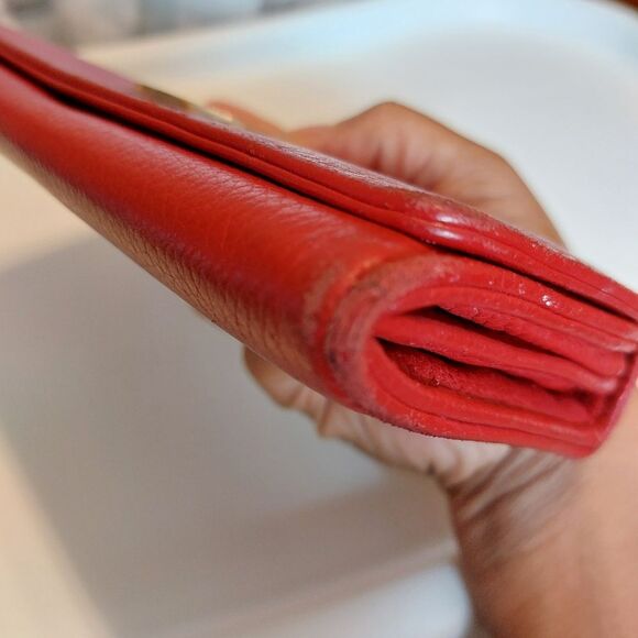 Michael Kors Fulton Soft Leather Red Flap Continental Wallet Gold Tone Logo - Picture 6 of 12